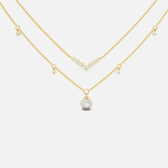 14k Gold Layer Pearl Diamond Necklace