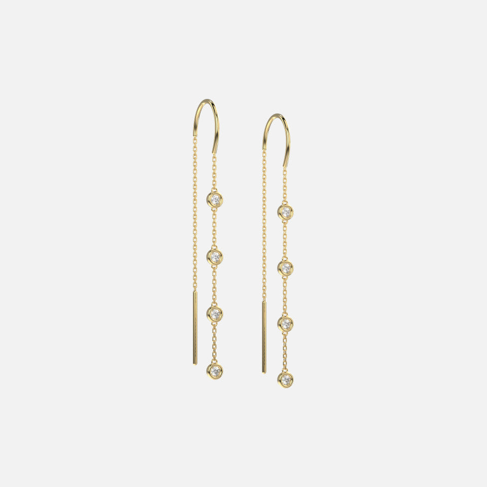 14k Gold Bezel Set Diamond Threader Earrings