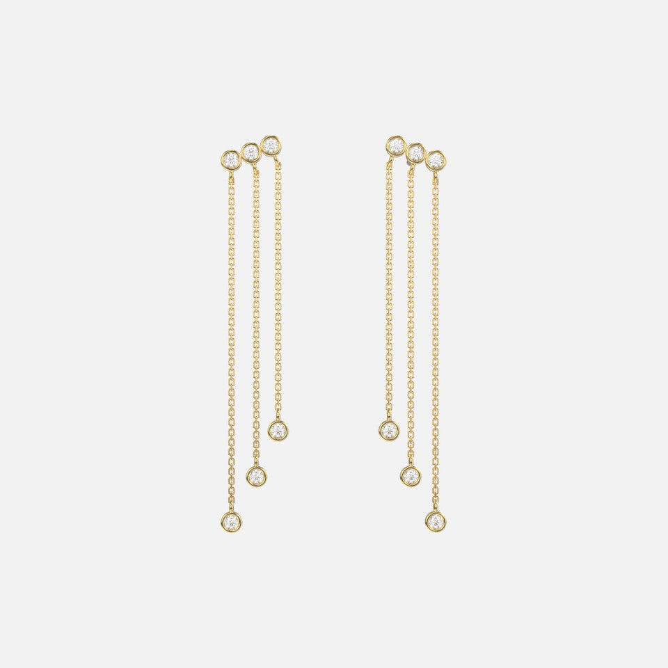 14k Gold Trio Bezel Set Diamond Drop Earrings