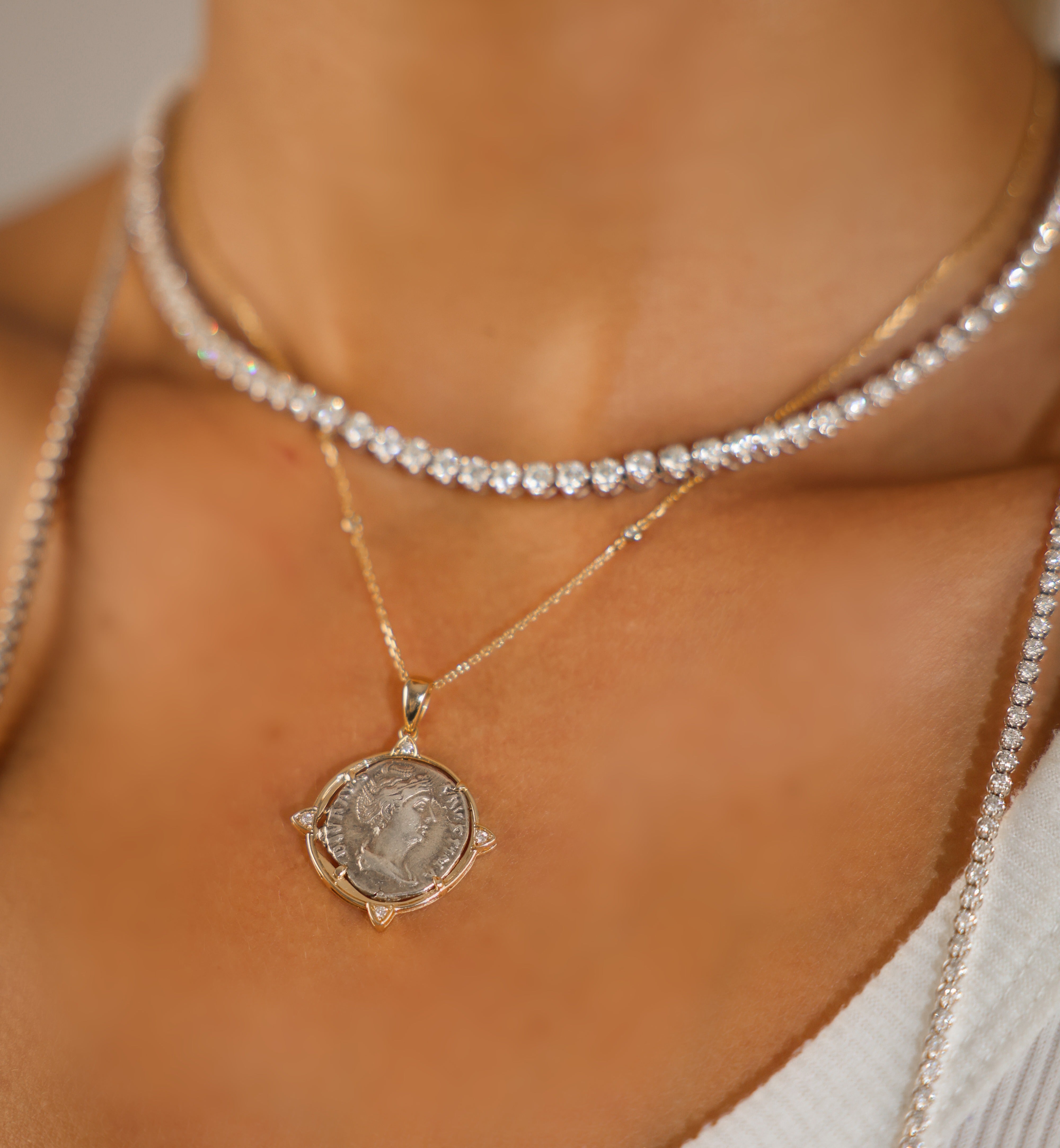 14K Gold Roman Coin Pendant Necklace