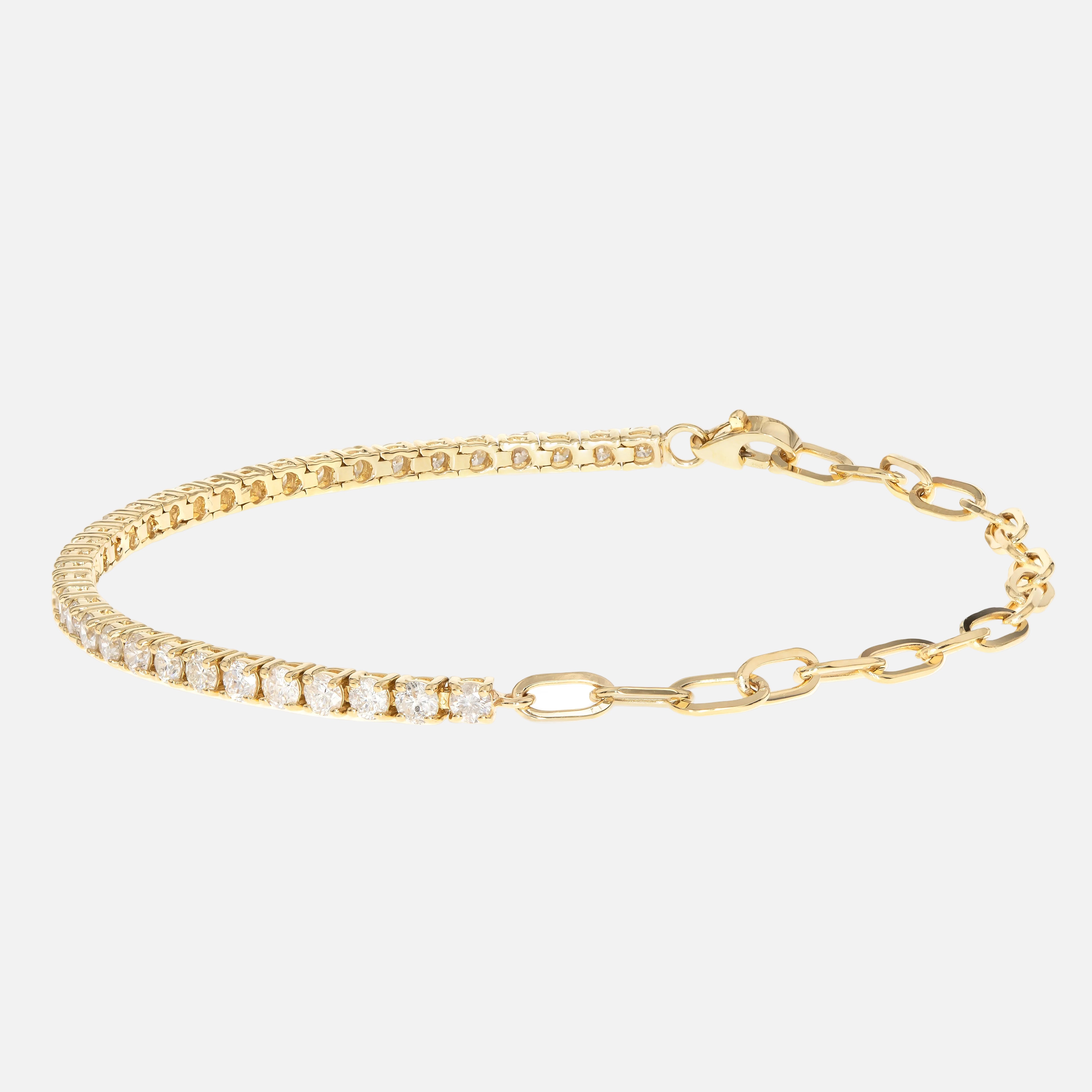 14K Yellow Gold chain tennis bracelet featuring round brilliant diamonds and polished links for a sparkling everyday accessory.