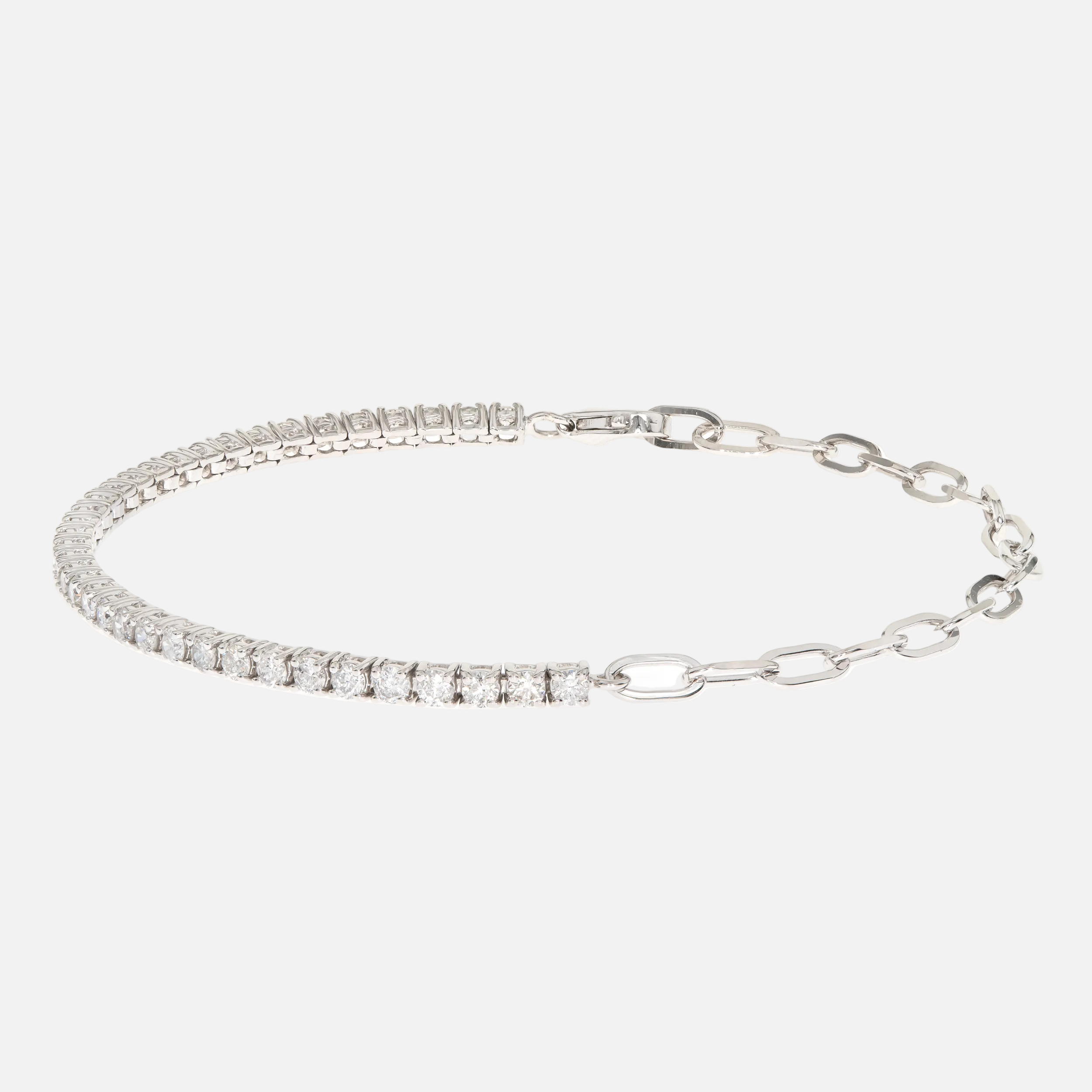 18K White Gold Diamond Half Tennis Chain Bracelet showcasing white gold diamond tennis bracelet design.