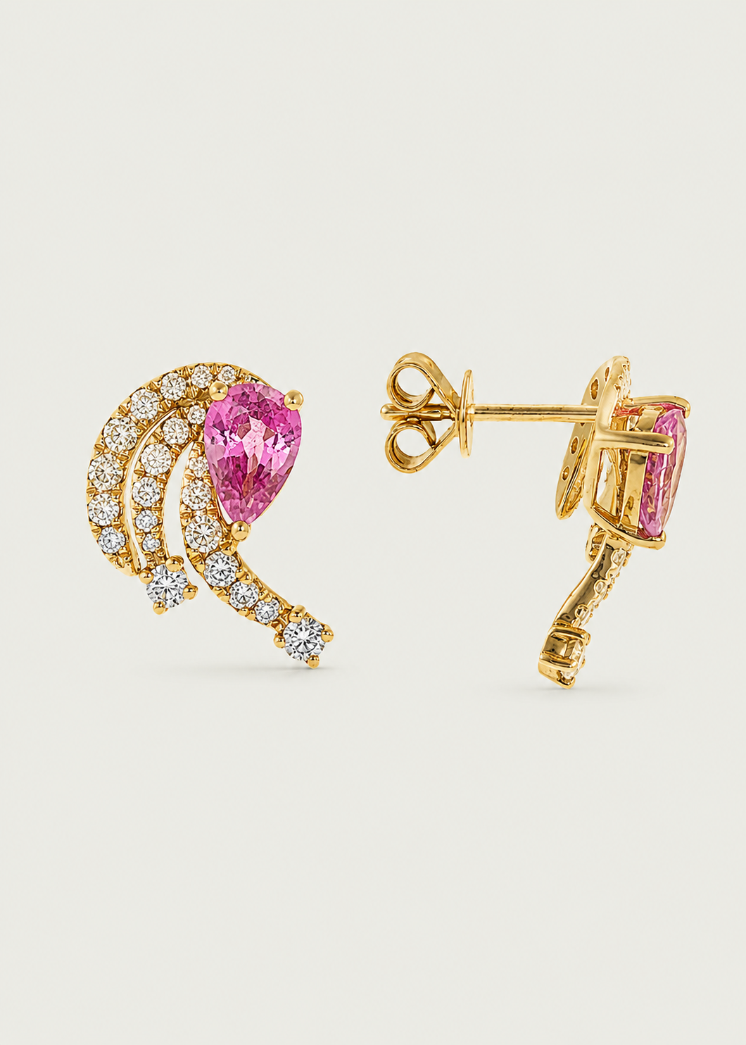 Pink Sapphire & Diamond Crawler Earrings