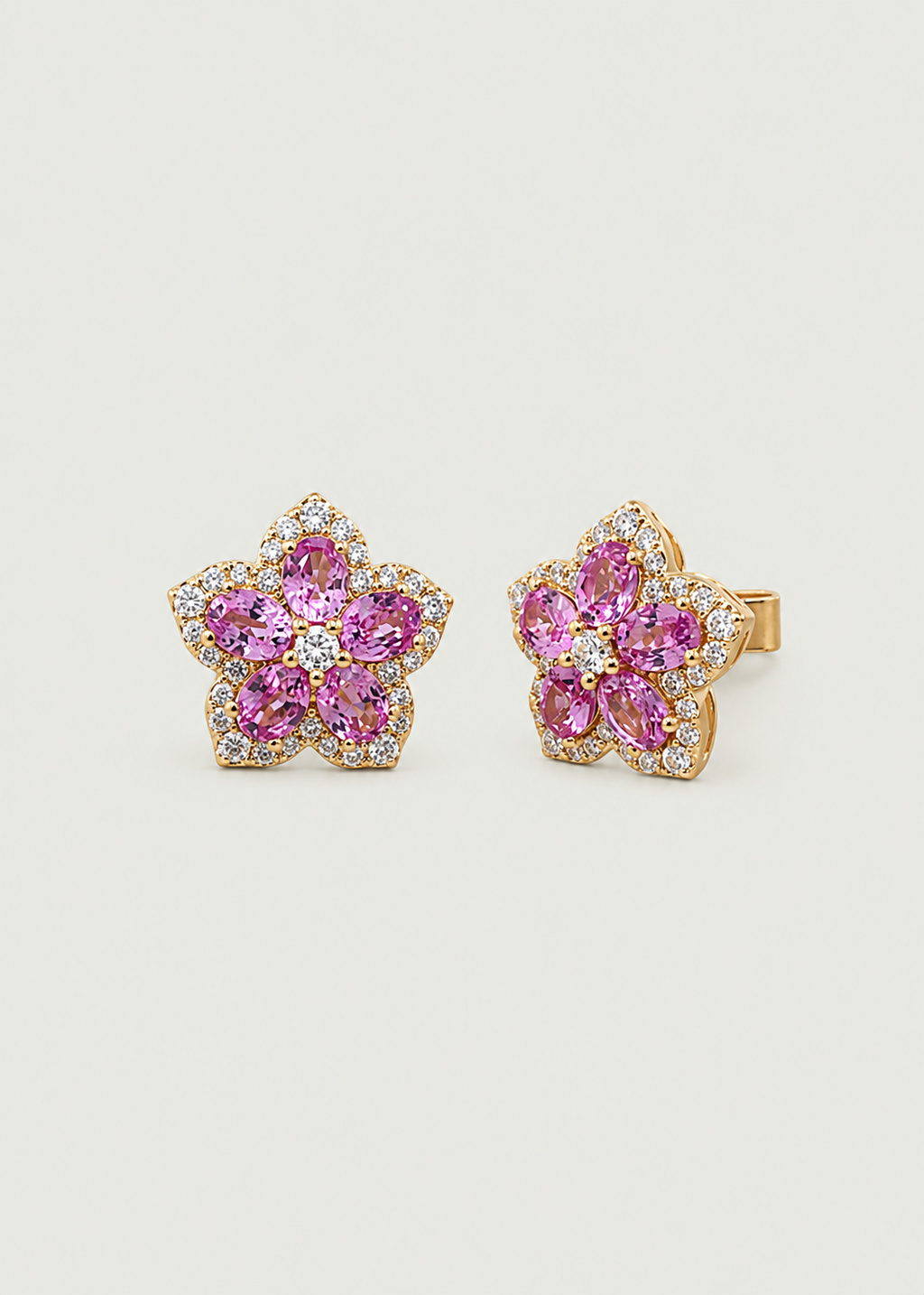 Flower Pink Sapphire & Diamond Earrings
