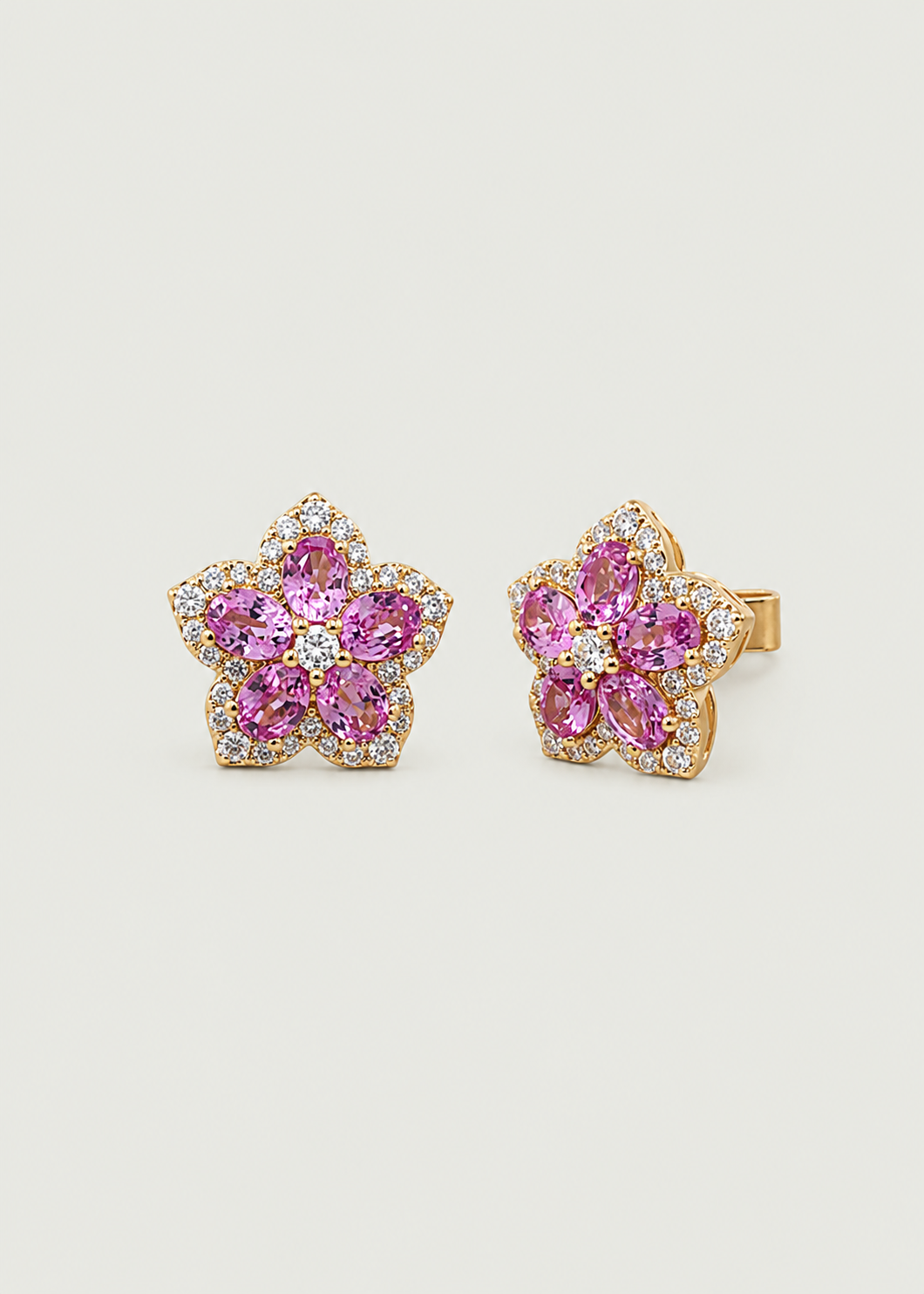 Flower Pink Sapphire & Diamond Earrings