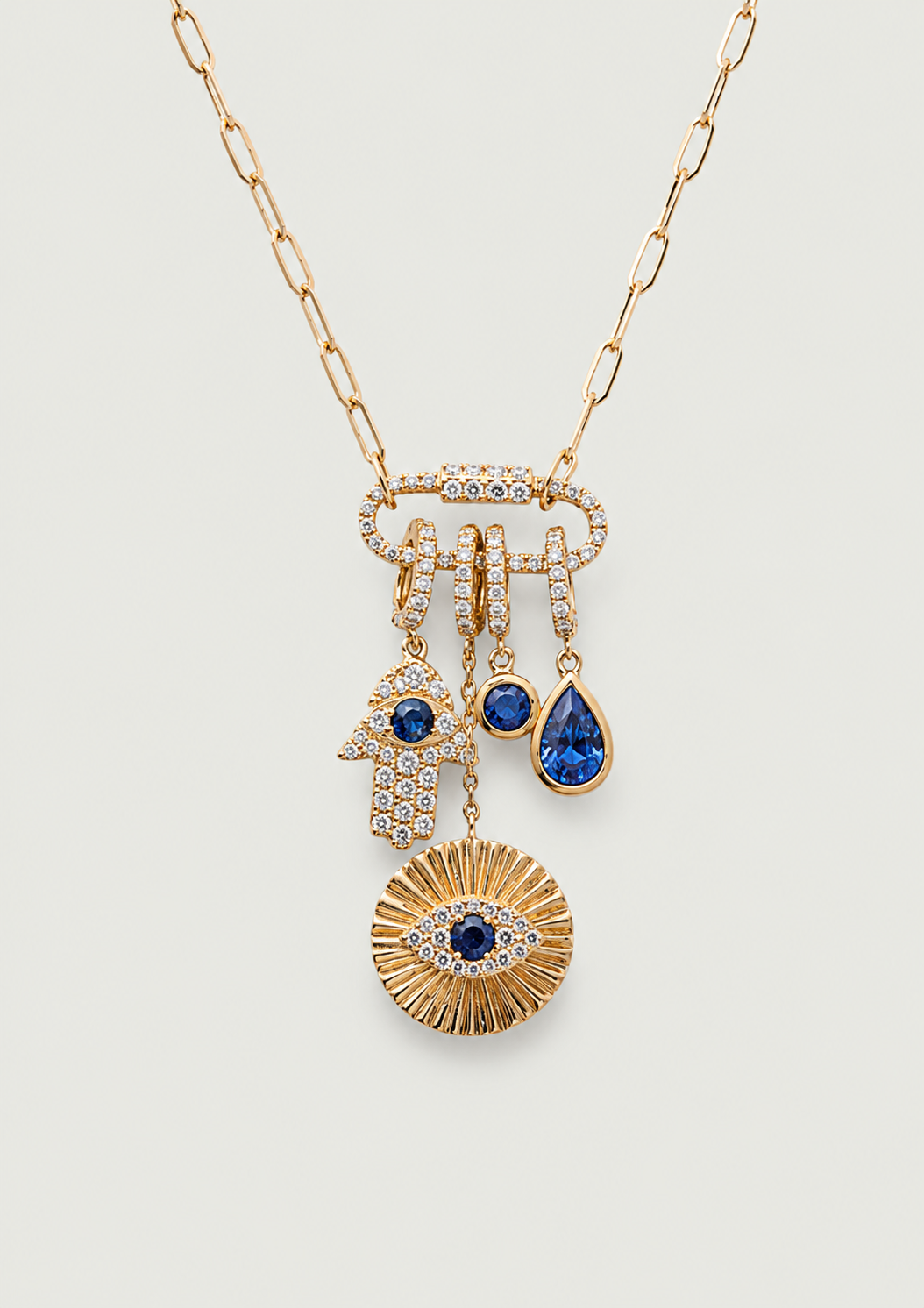 Blue Sapphire & Diamond Charm Necklace