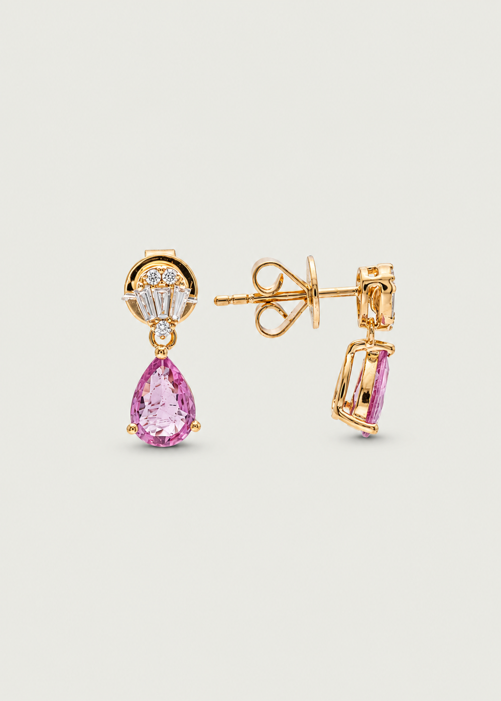 Pear Pink Sapphire & Diamond Earrings
