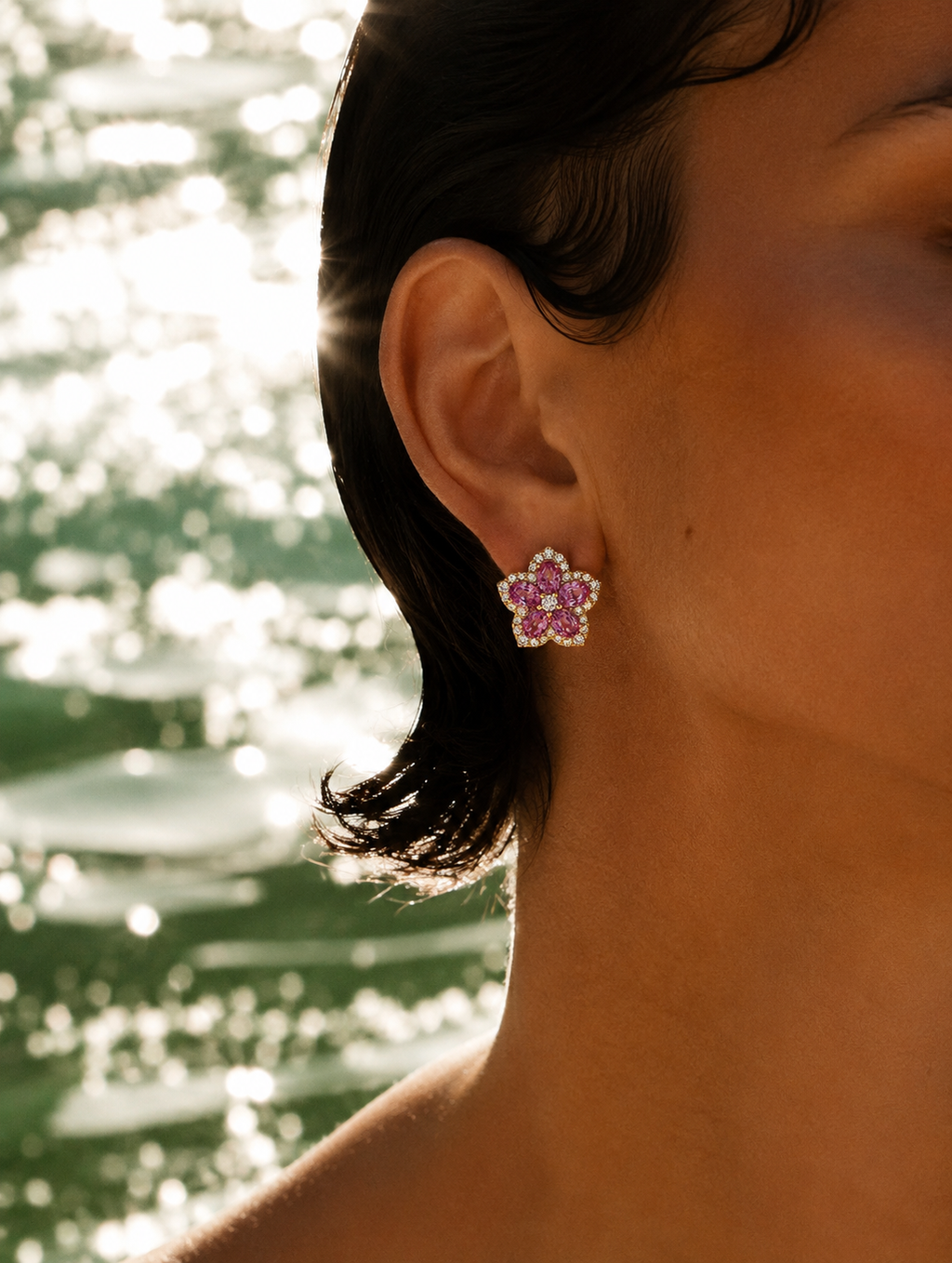 Flower Pink Sapphire & Diamond Earrings