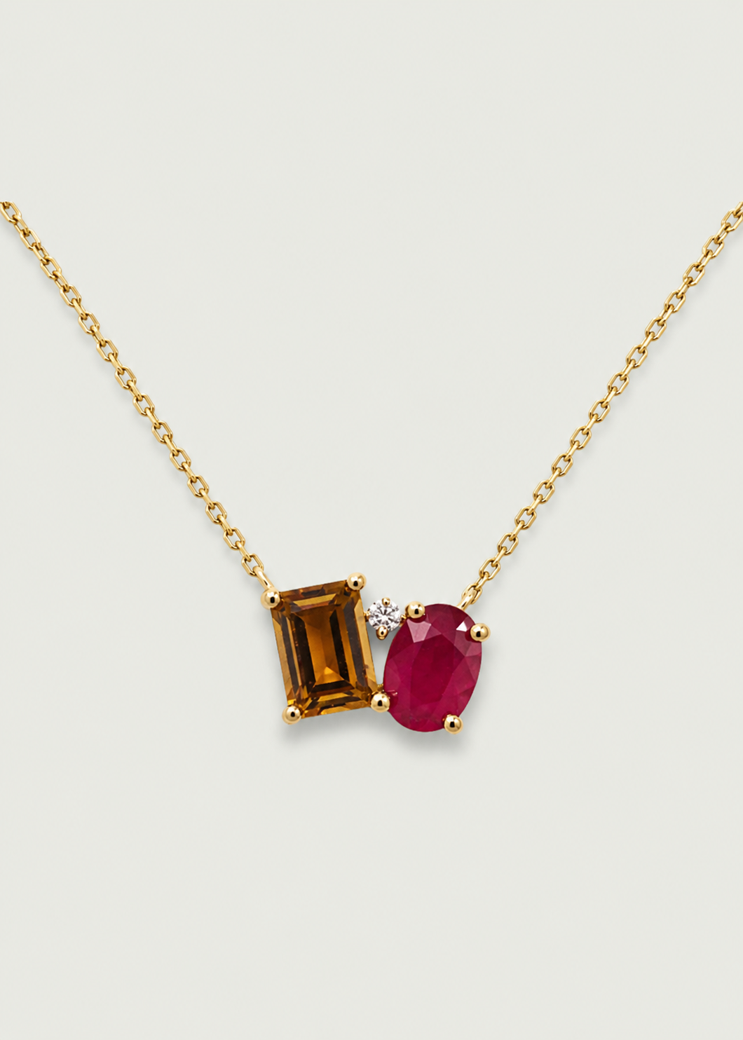Citrine Necklace – 10K Yellow Gold with Ruby & Diamond