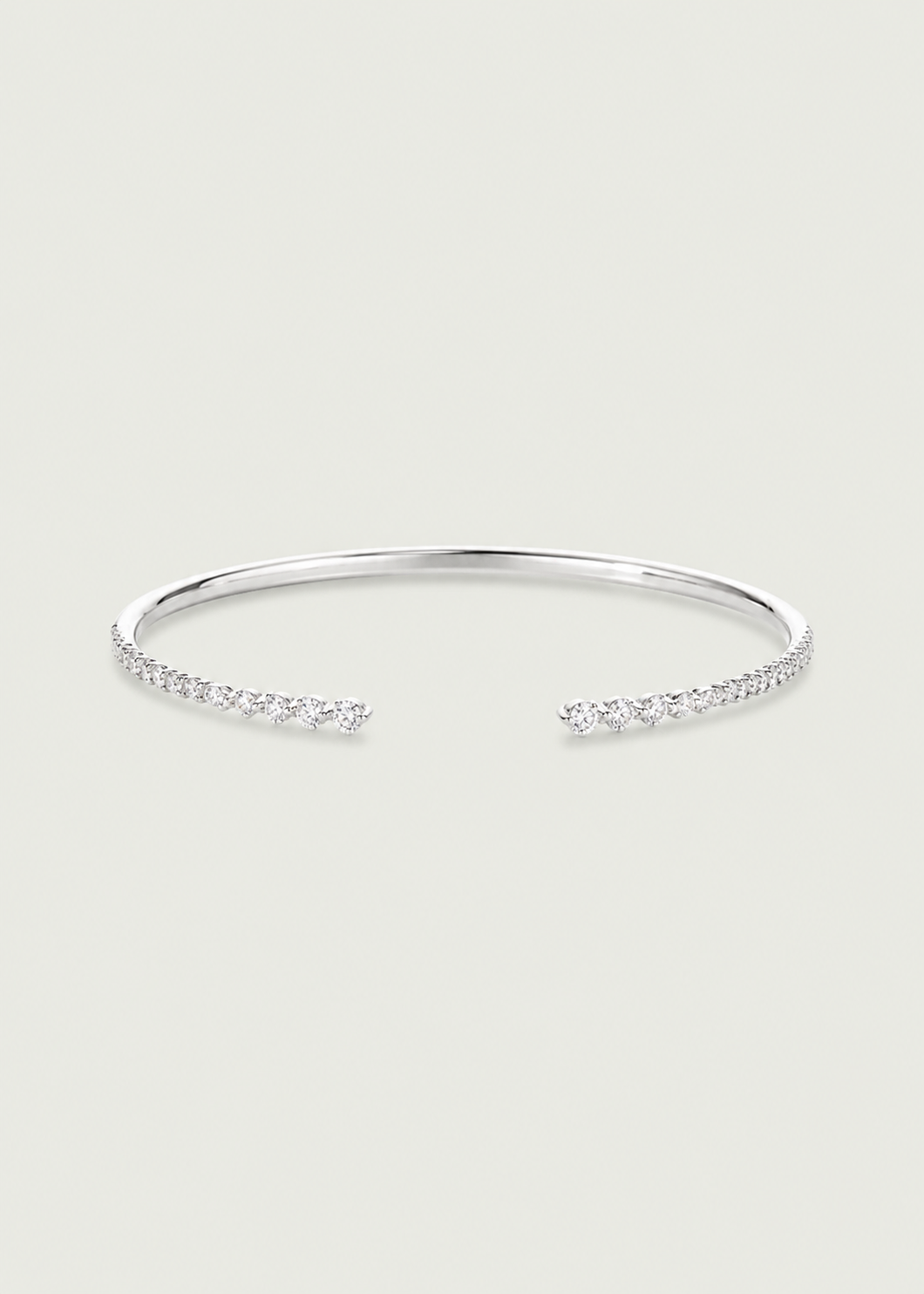 14K White Gold Round Diamond Open Bangle Bracelet