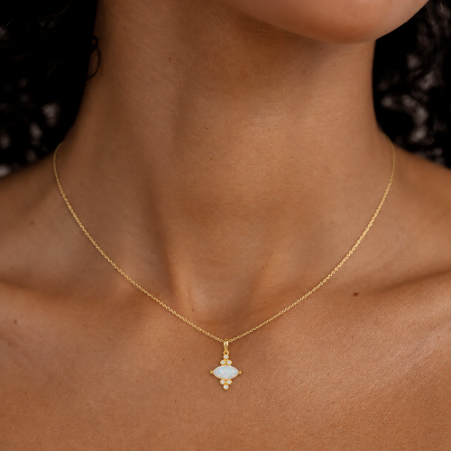Ethiopian Opal & Diamond Marquise Pendant Necklace