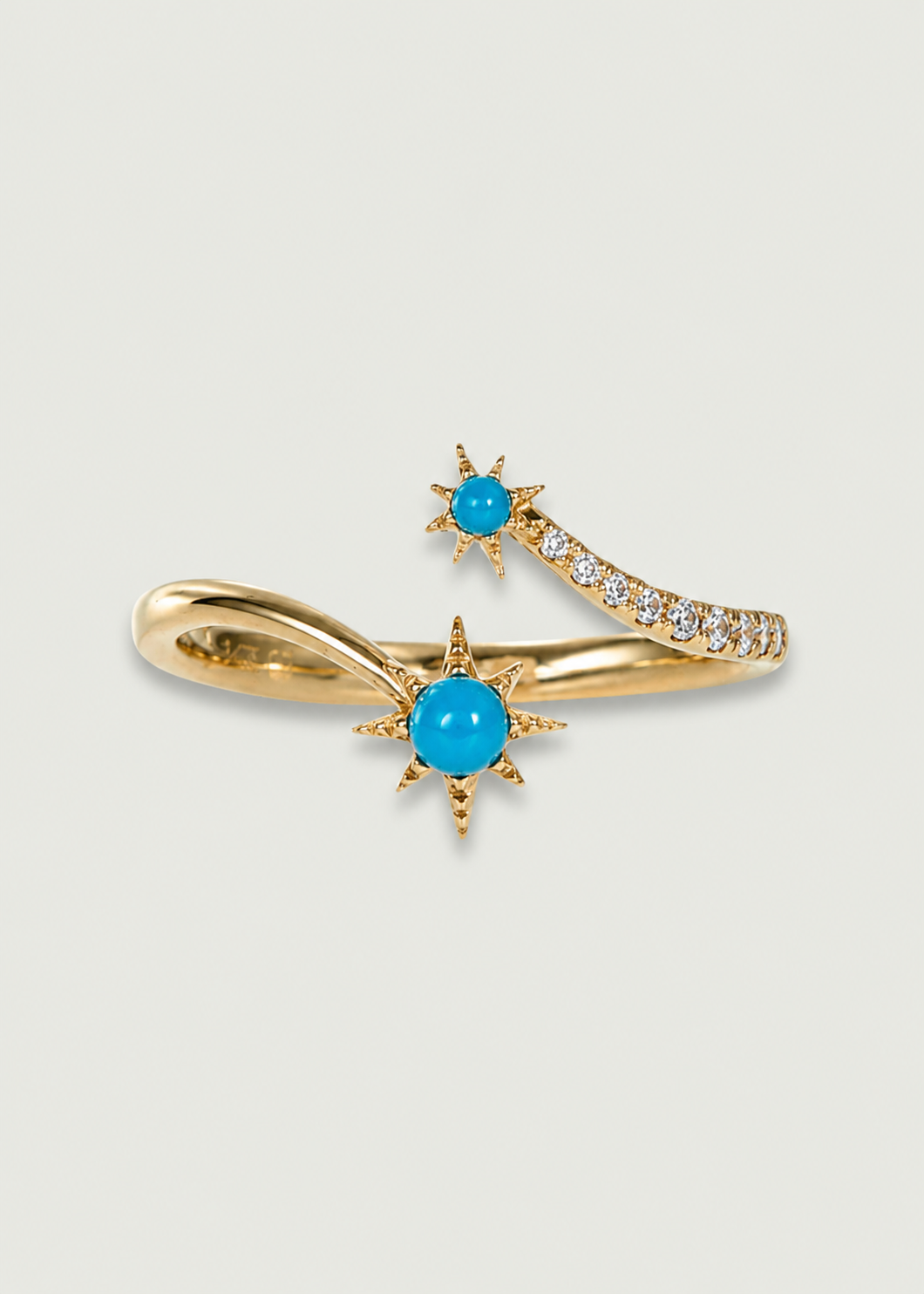 Natural Turquoise and Diamond Starburst Open Ring