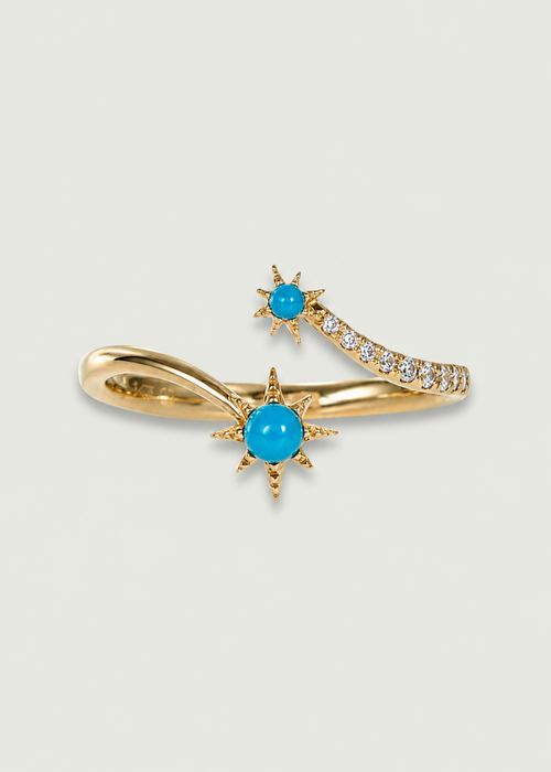 Turquoise and diamond ring with starburst accents