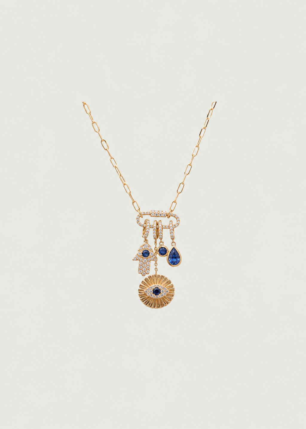 Blue Sapphire & Diamond Charm Necklace