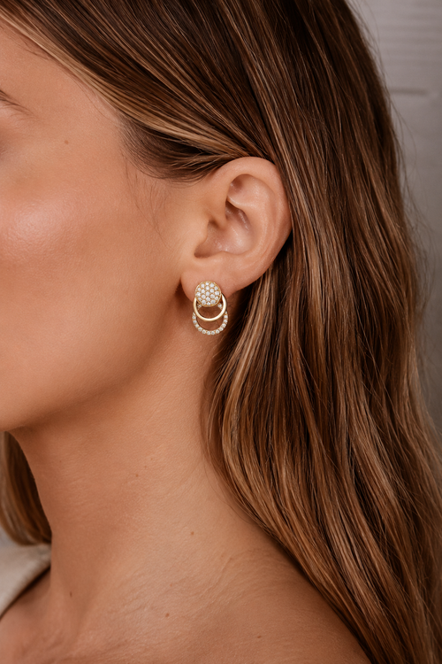 Diamond Interlocking Circle Drop Earrings