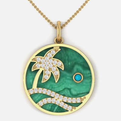 Beach Paradise 14K Gold Diamond Elegant Tropical Pendant