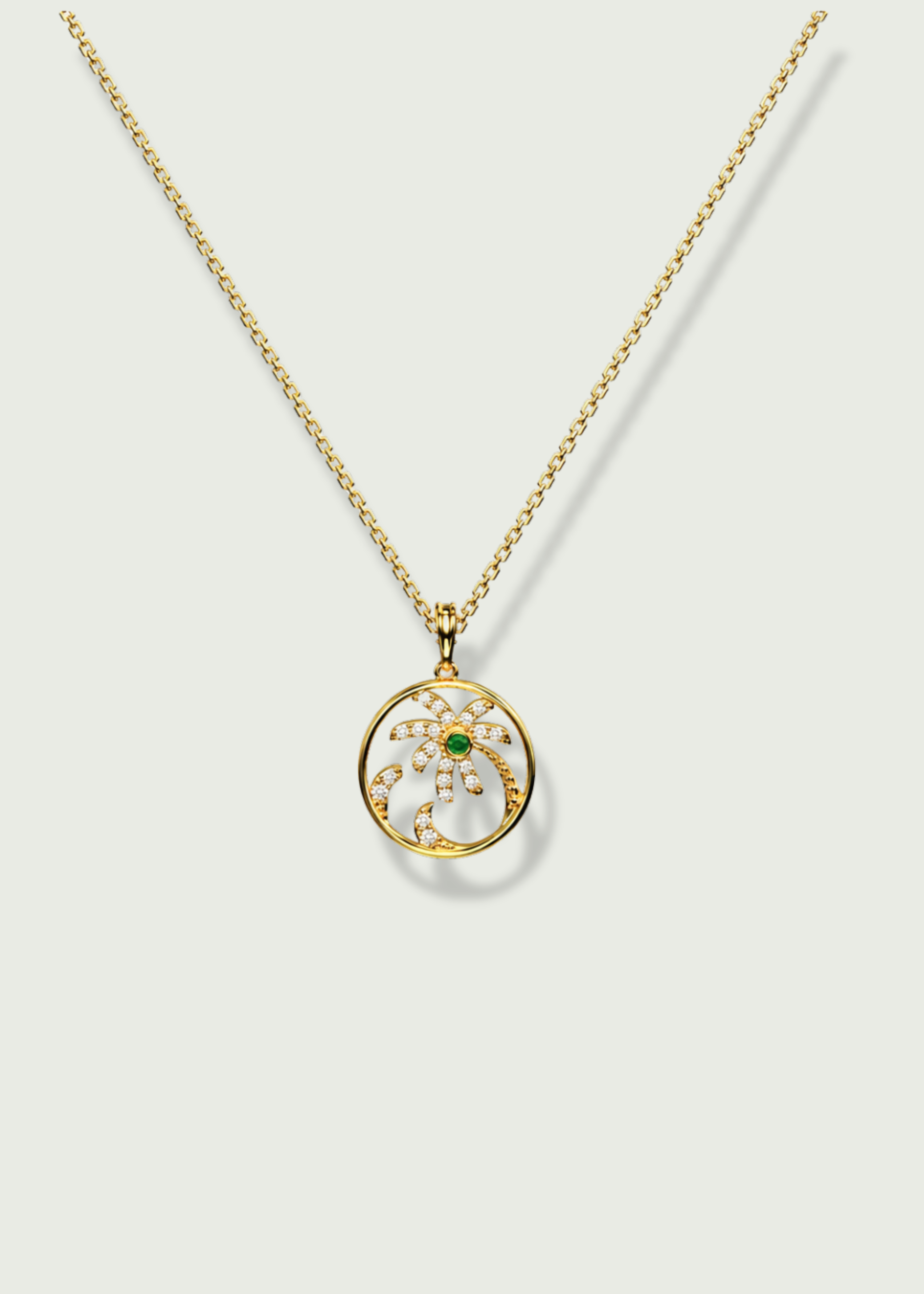 Tsavorite Pendant and Diamond Palm Tree Necklace