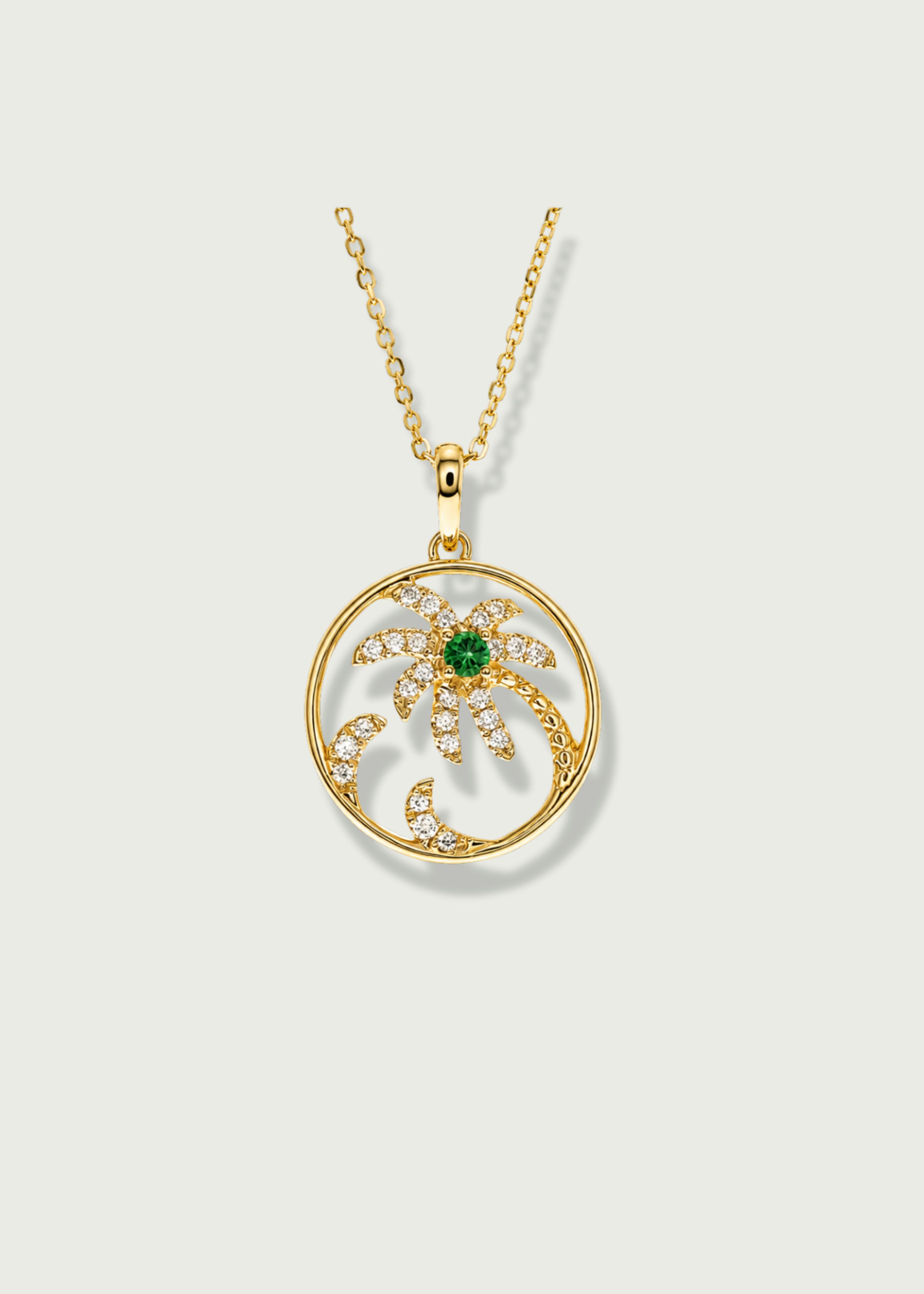 Tsavorite Pendant and Diamond Palm Tree Necklace
