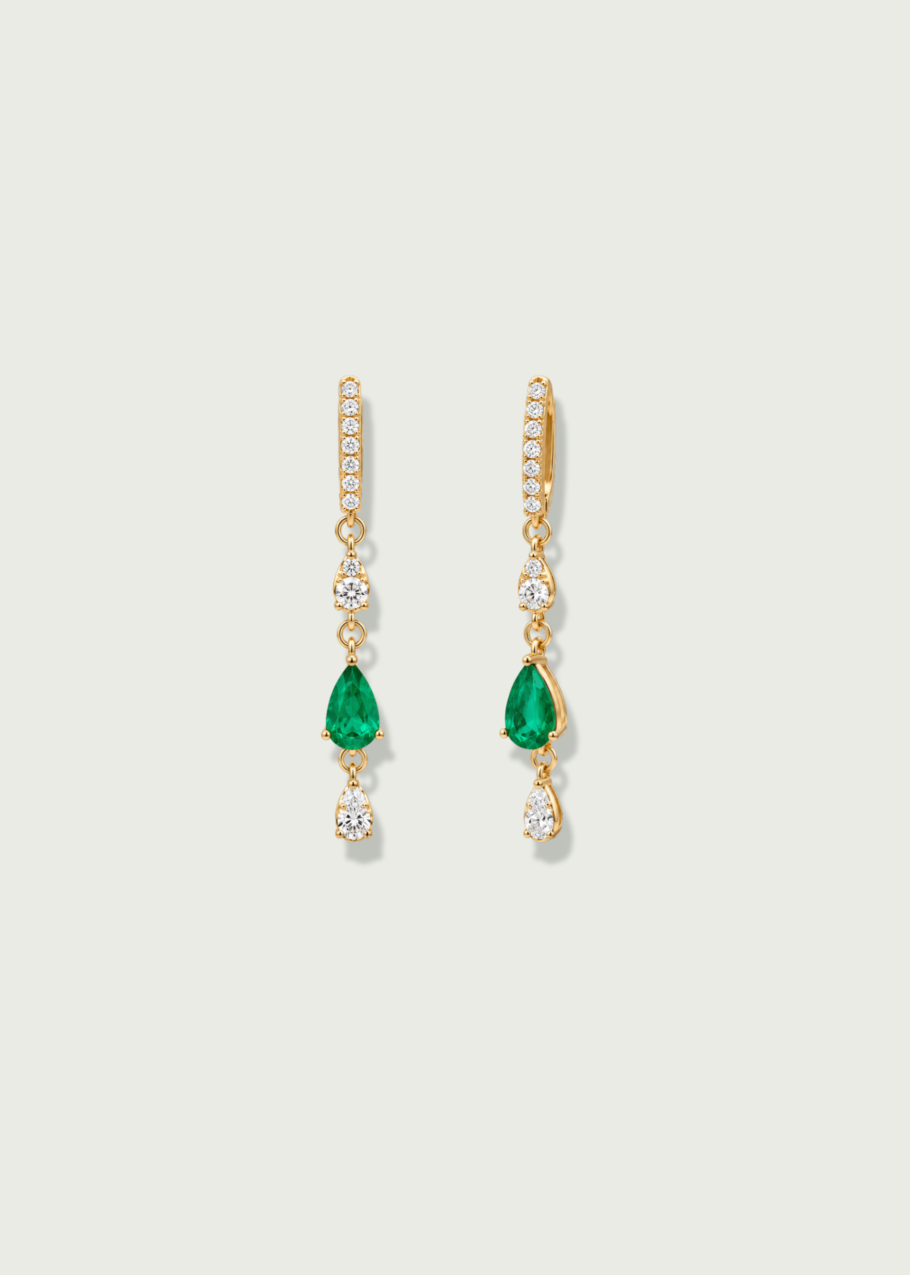 Natural Emerald & Diamond Drop Stackable Earrings