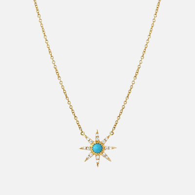 Petite Starburst Turquoise & Diamond Necklace