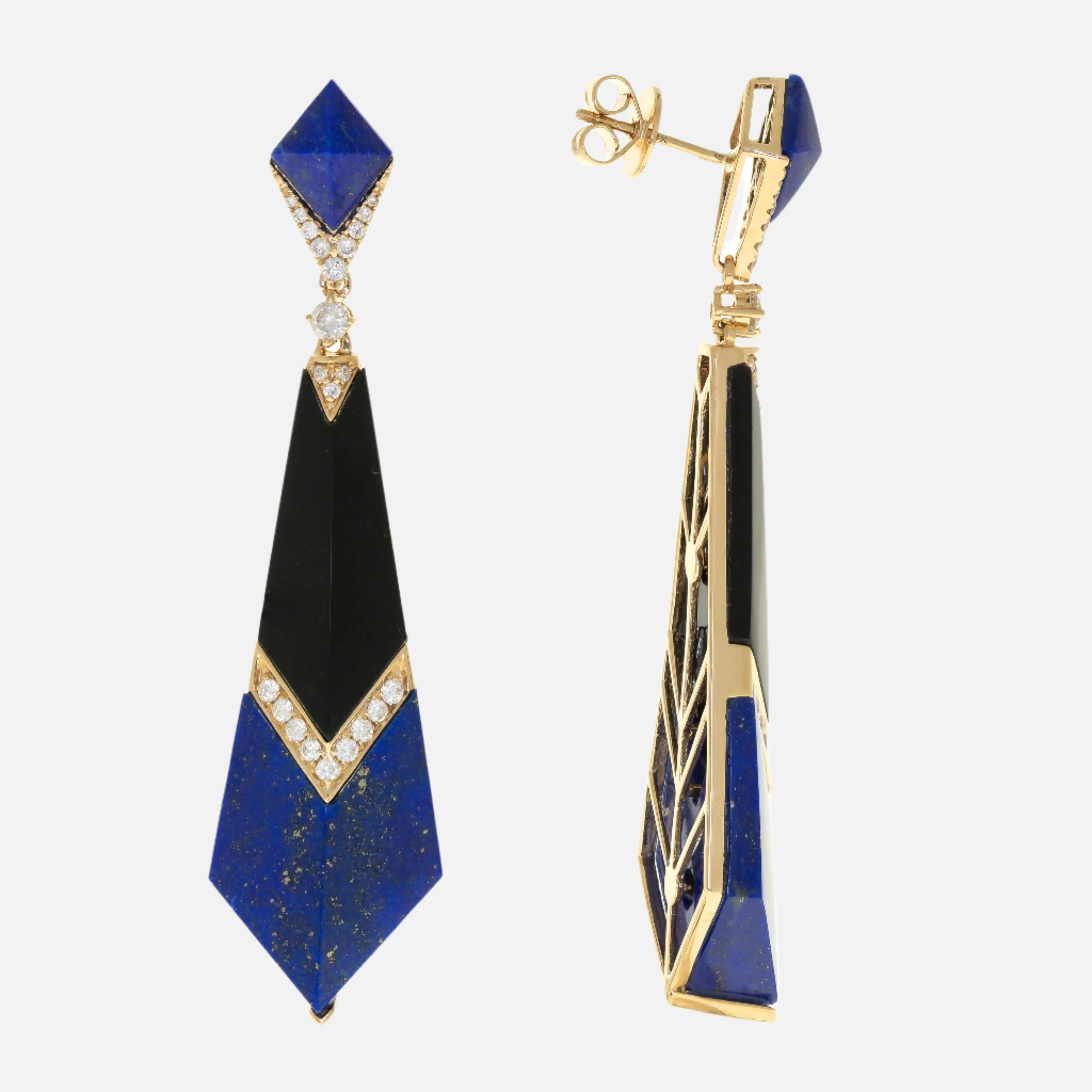 Sculptural Lapis & Onyx Drop Earrings