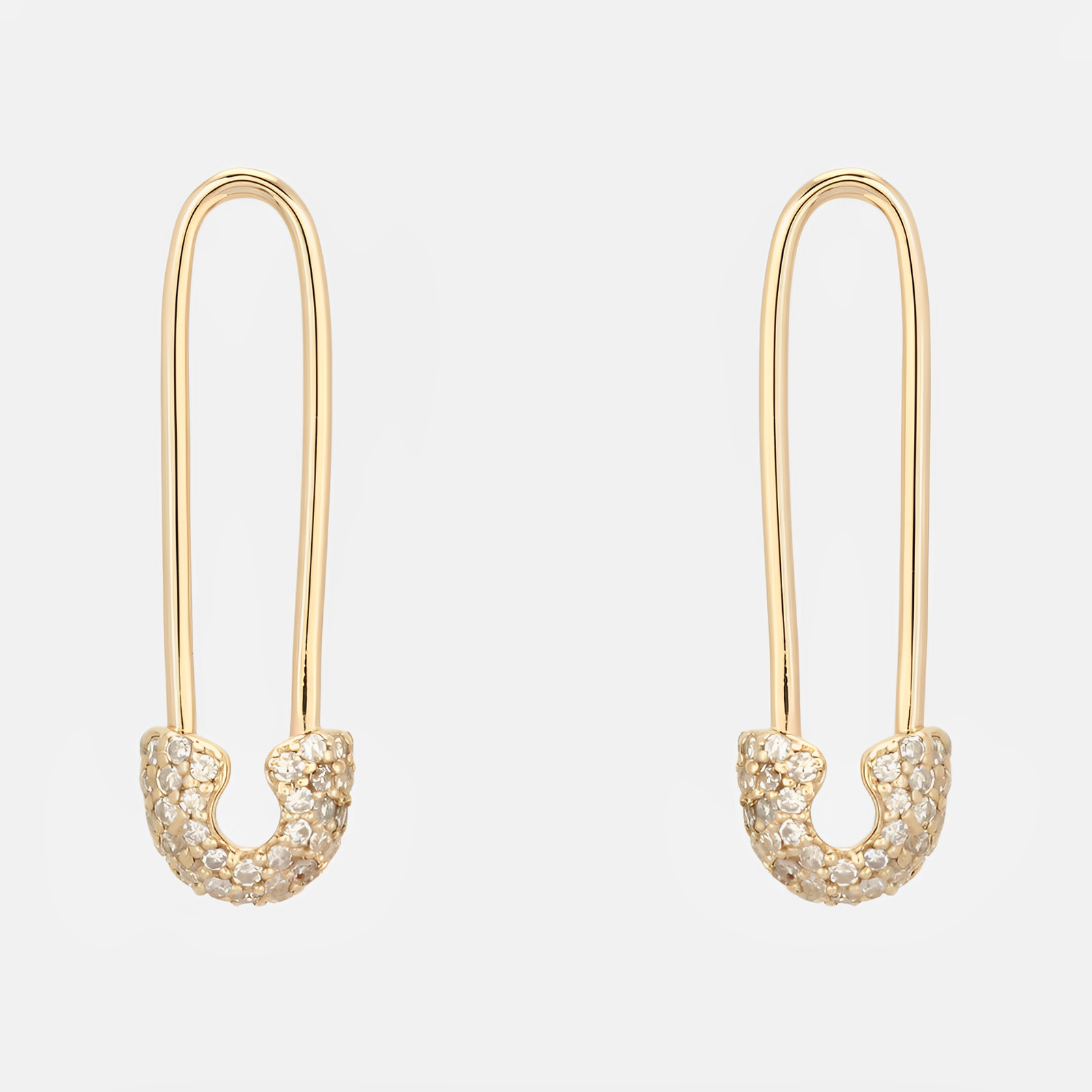 14K Gold Safety Pin Earrings with 36 Hand-Set Diamonds