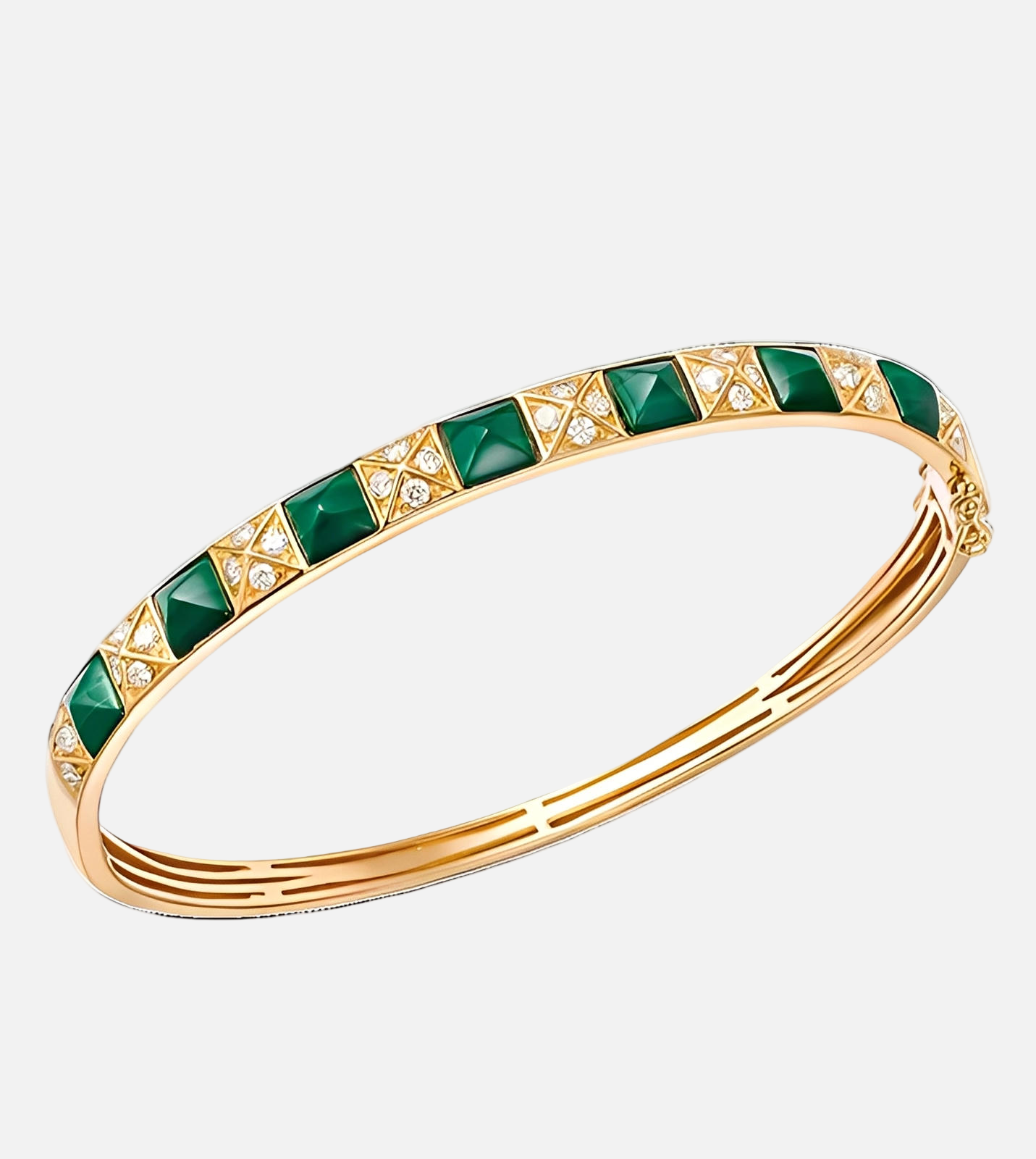 14K Yellow Gold Malachite Bangle Bracelet
