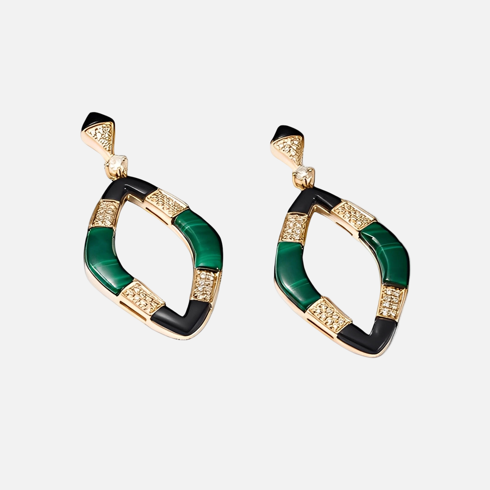 Gold Malachite Earrings Teardrop Drop