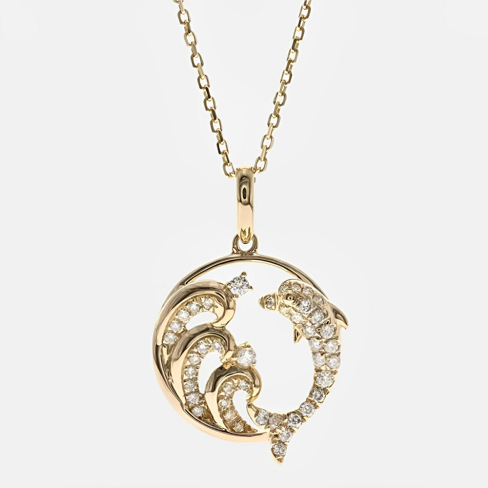Diamond Ocean Wave Circle Pendant Necklace