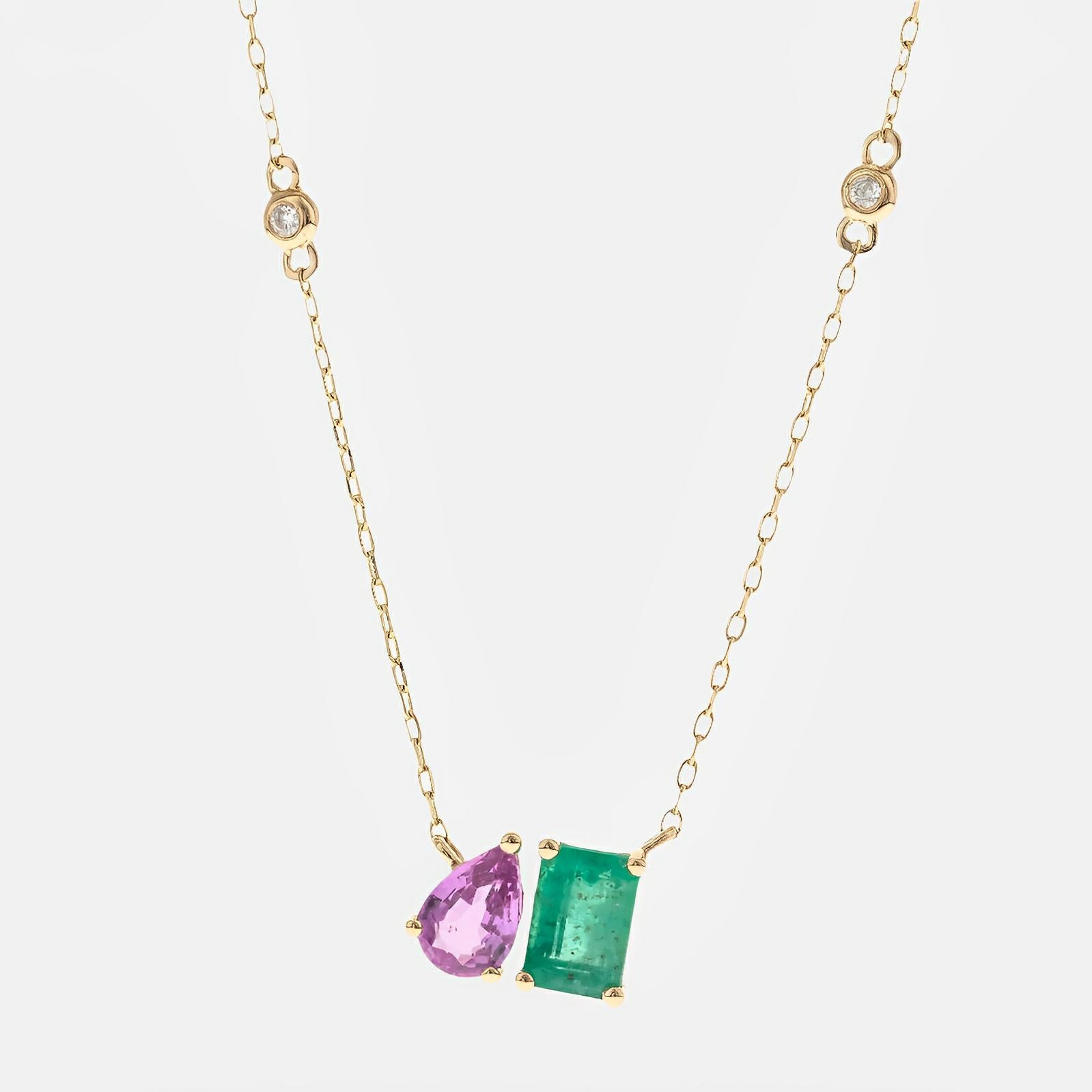 Emerald and Pink Sapphire Duo Necklace