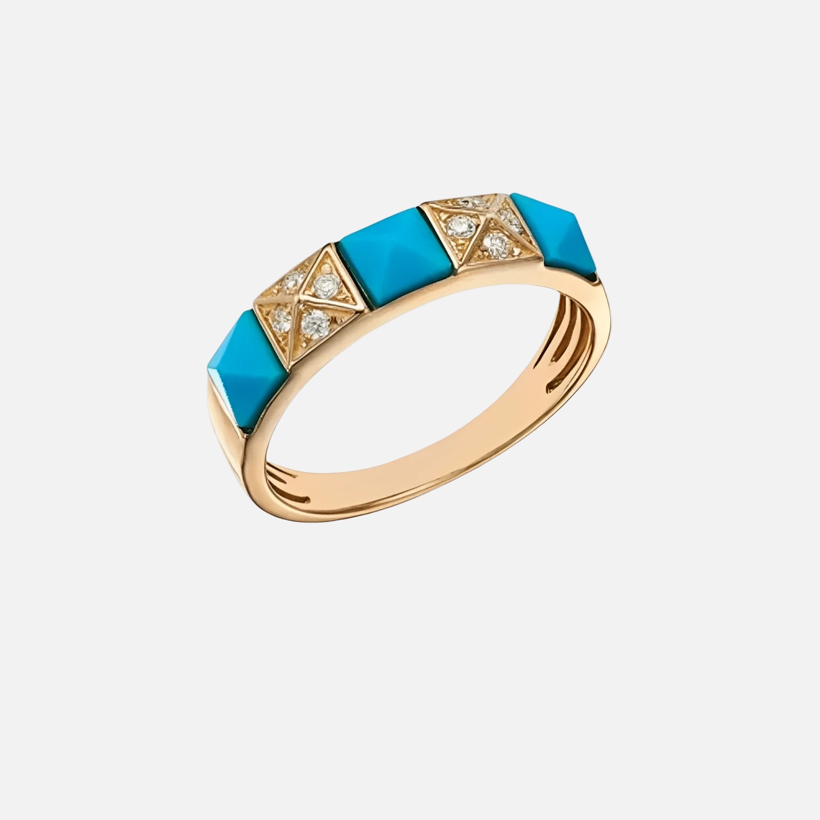 Gold ring with turquoise stones