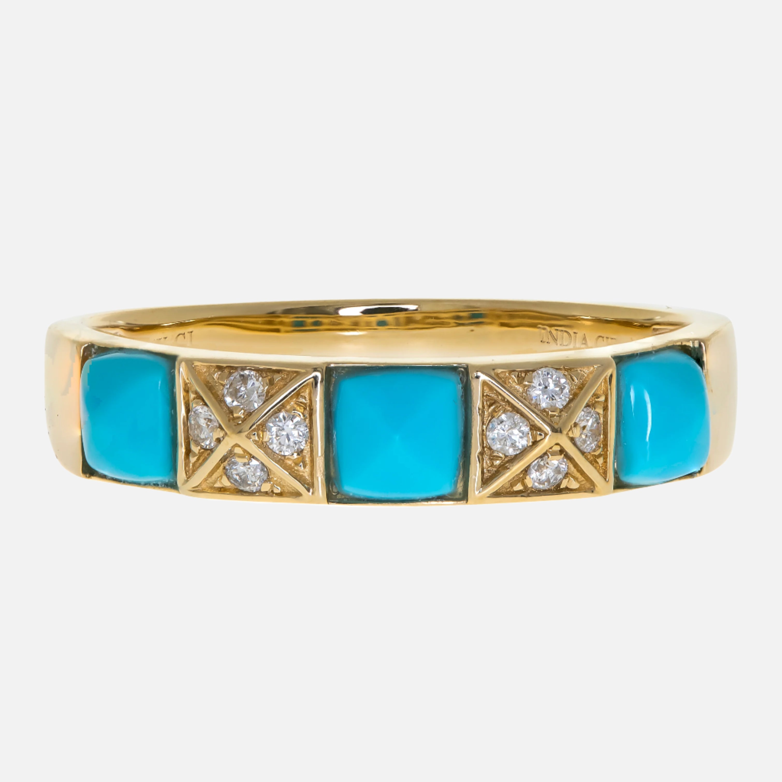 Gold ring with turquoise stones and diamond accents