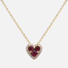 Vintage Ruby Heart Pendant with Diamond Halo