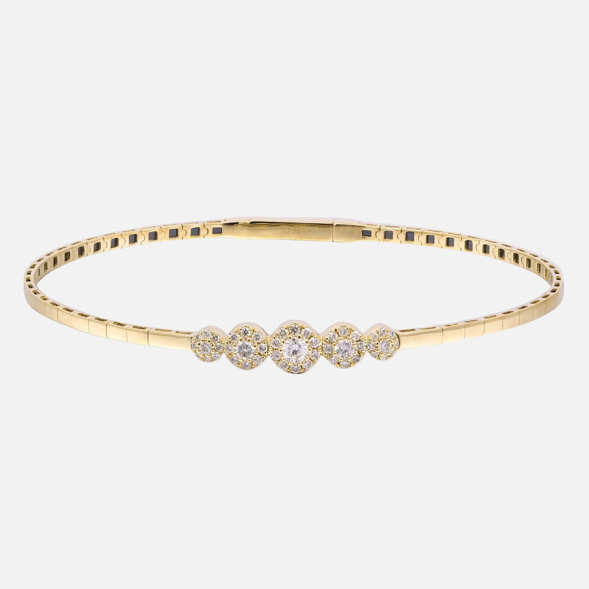 14K Yellow Gold Diamond Cluster Bangle showcasing elegant design, perfect for any occasion with diamond bangle bracelet focus.