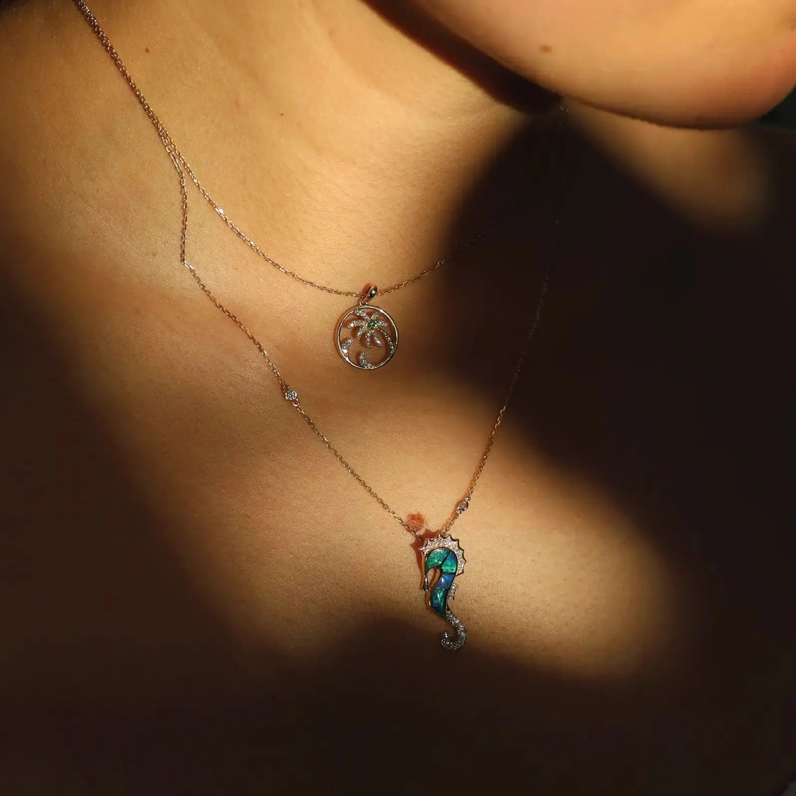 Tsavorite and Diamond Palm Tree Pendant Necklace