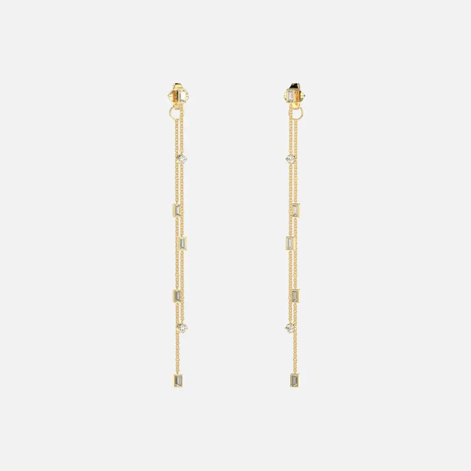 Baguets and Round Diamonds Drop Earrings - Koru Jewelers