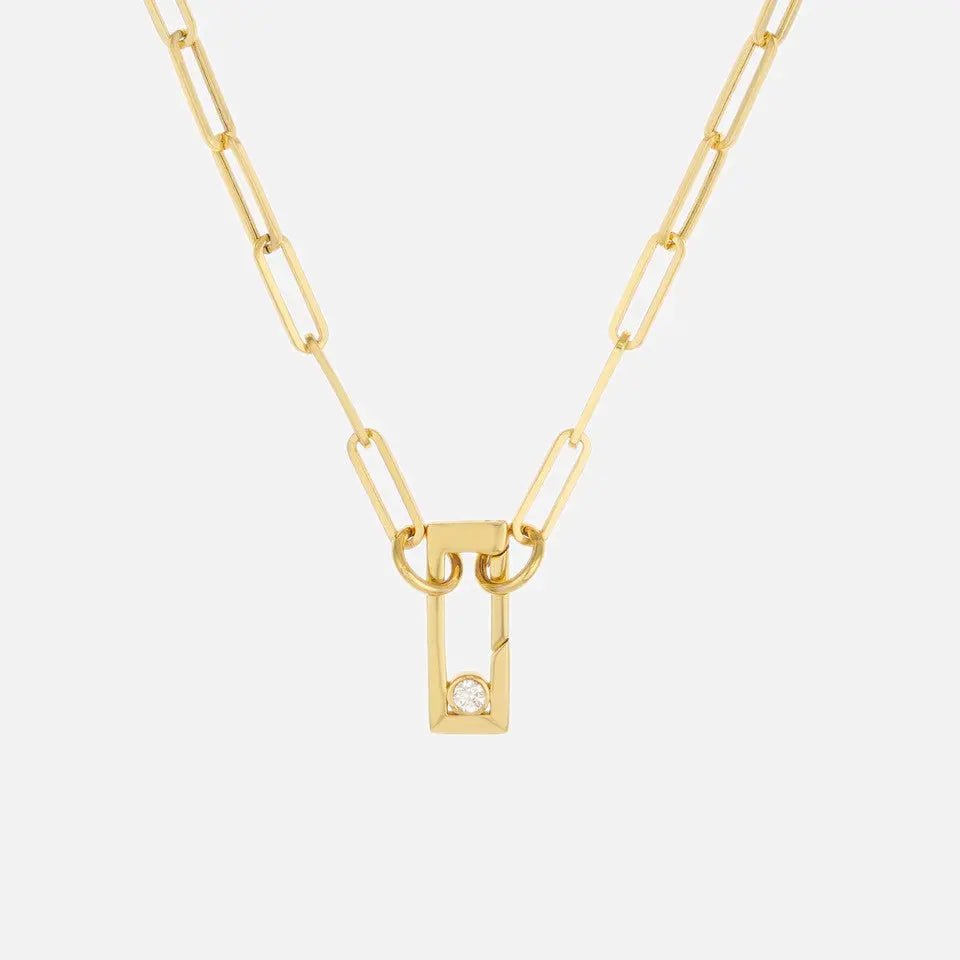 Baguette Diamond Encrusted Rectangle Push Lock Charm - Koru Jewelers