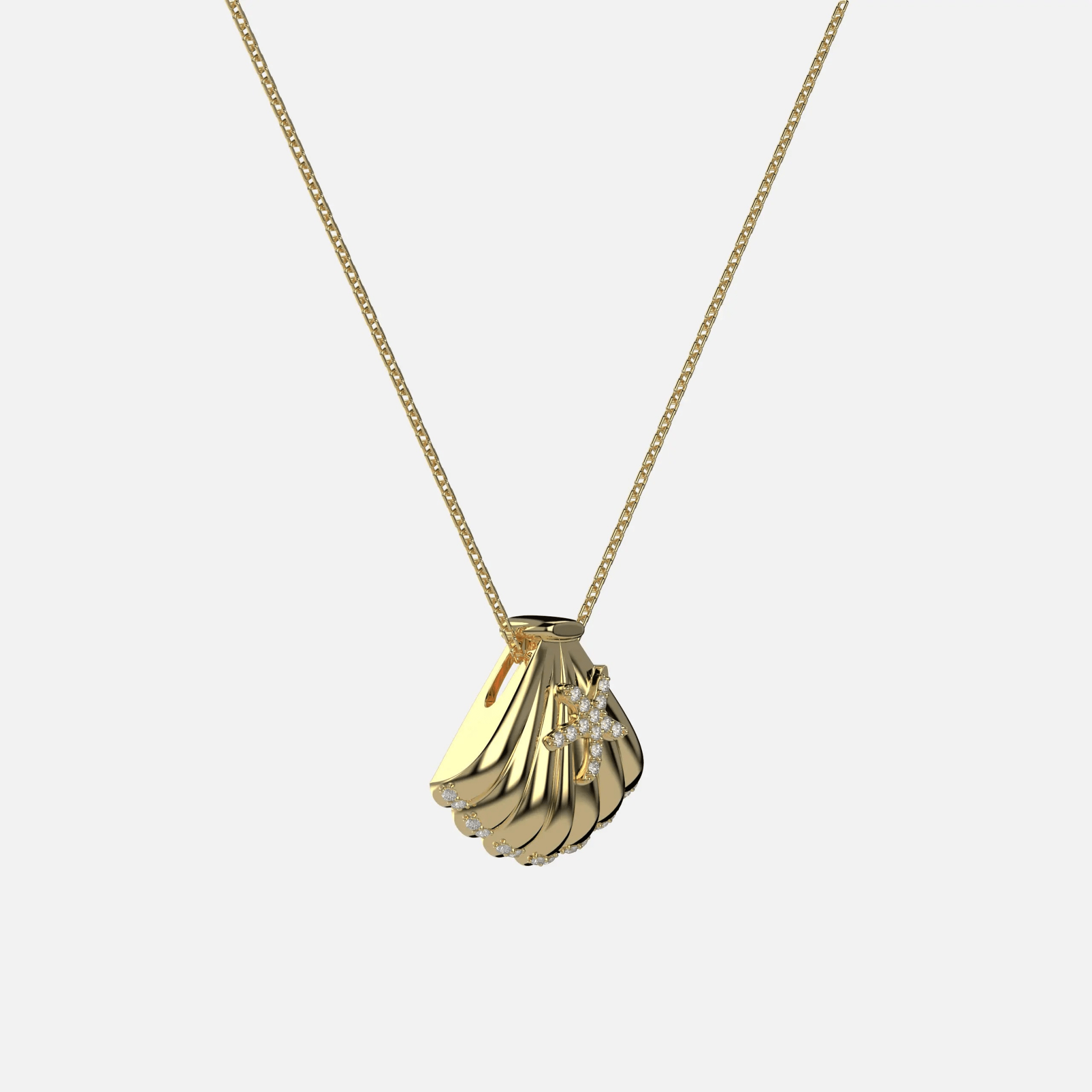 Diamond Starfish and Shell Pendant Necklace - Koru Jewelers