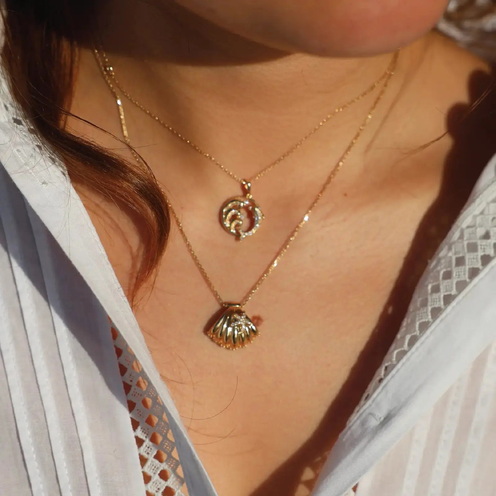Diamond Starfish and Shell Pendant Necklace - Koru Jewelers