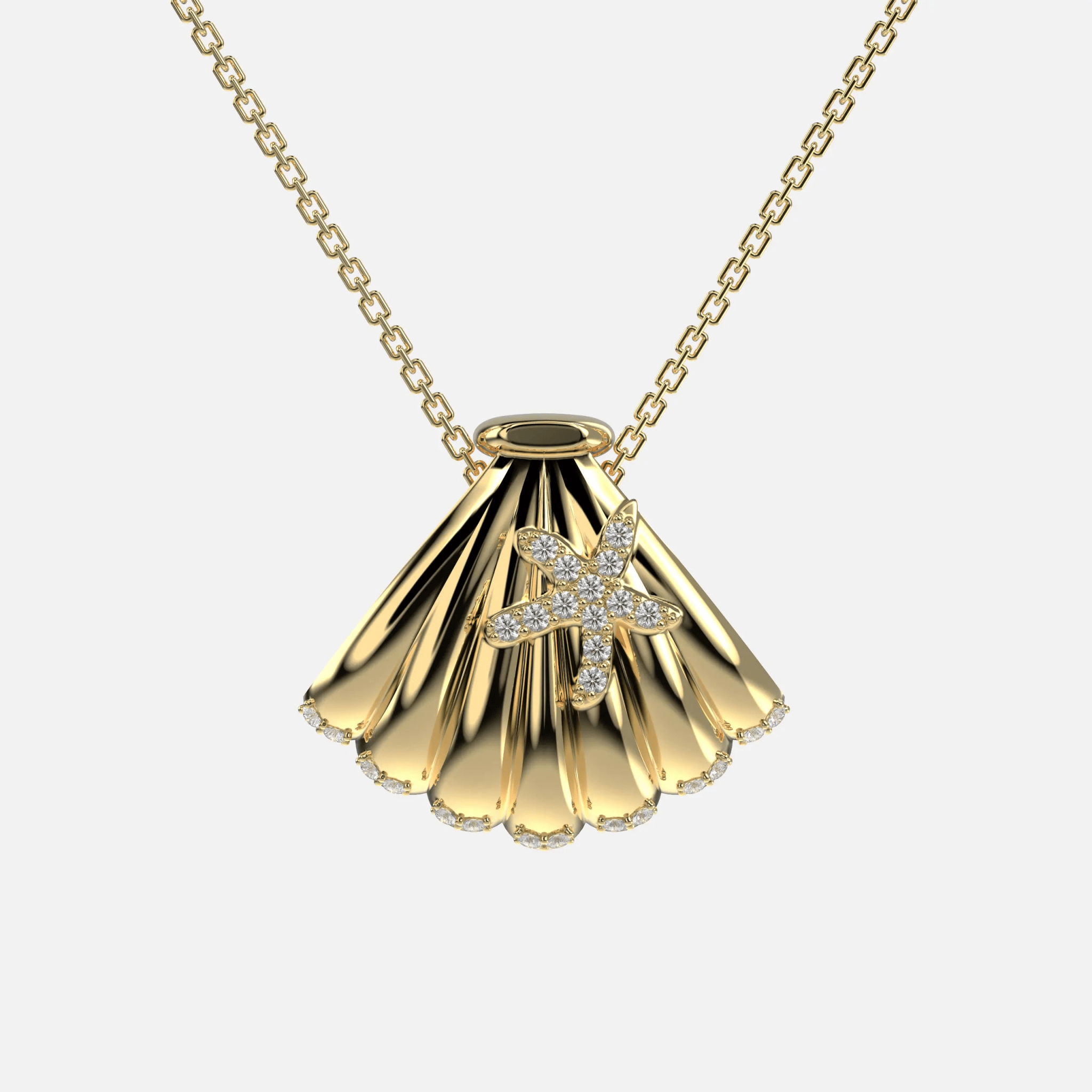 Diamond Starfish and Shell Pendant Necklace - Koru Jewelers