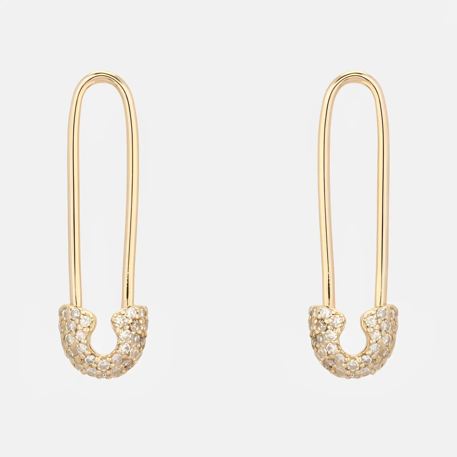 14K Gold Safety Pin Earrings with 36 Hand-Set Diamonds