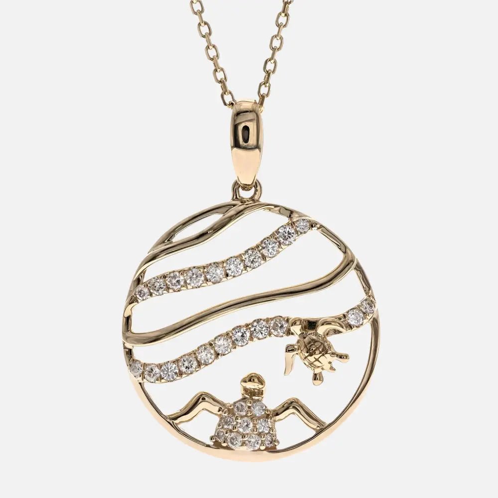 Diamond Sea Turtle and Waves Pendant Necklace - Koru Jewelers