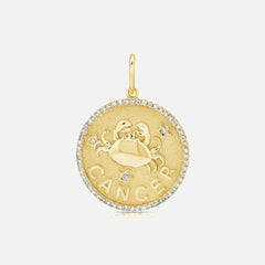 14k Gold Diamond Zodiac Medallion Pendant