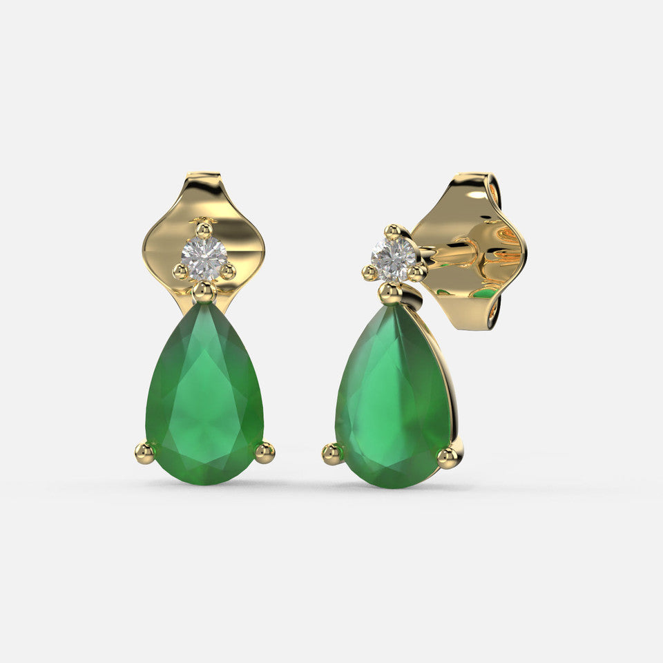 Emerald Drop Stud Earrings