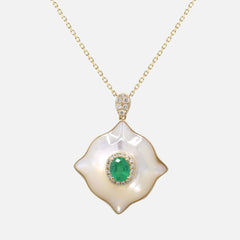 Emerald and Mother-of-Pearl Diamond Pendant Necklace