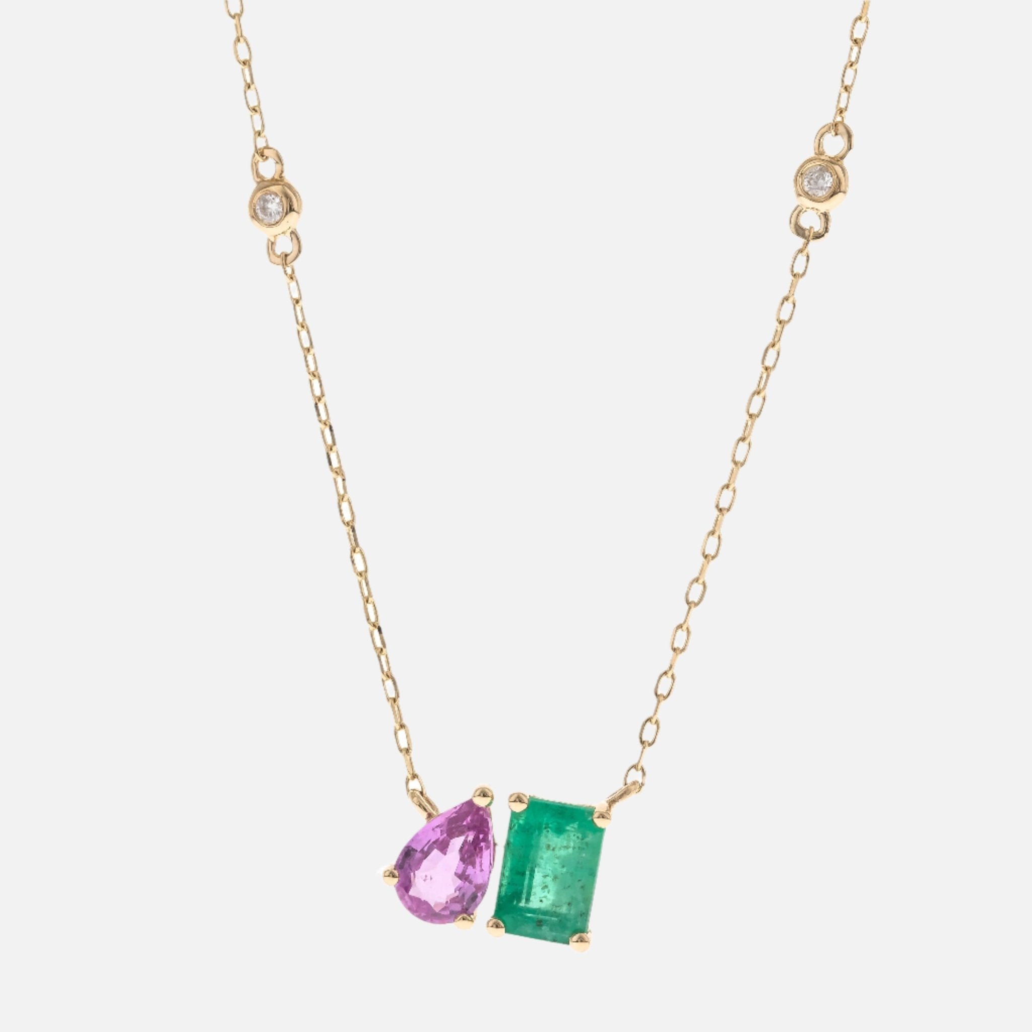 Emerald and Pink Sapphire Duo Necklace Koru Jewelers