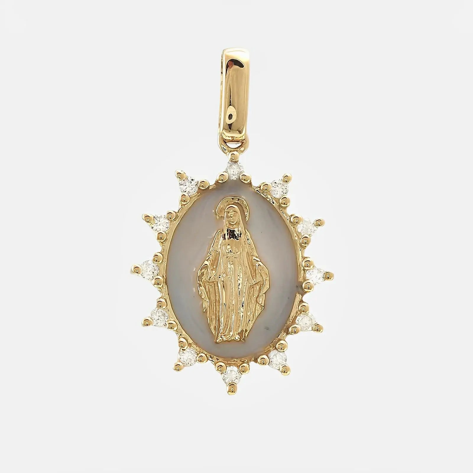 Diamond Halo Virgin Mary Pendant - Koru Jewelers