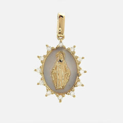 Enamel Diamond Virgin Mary Pendant