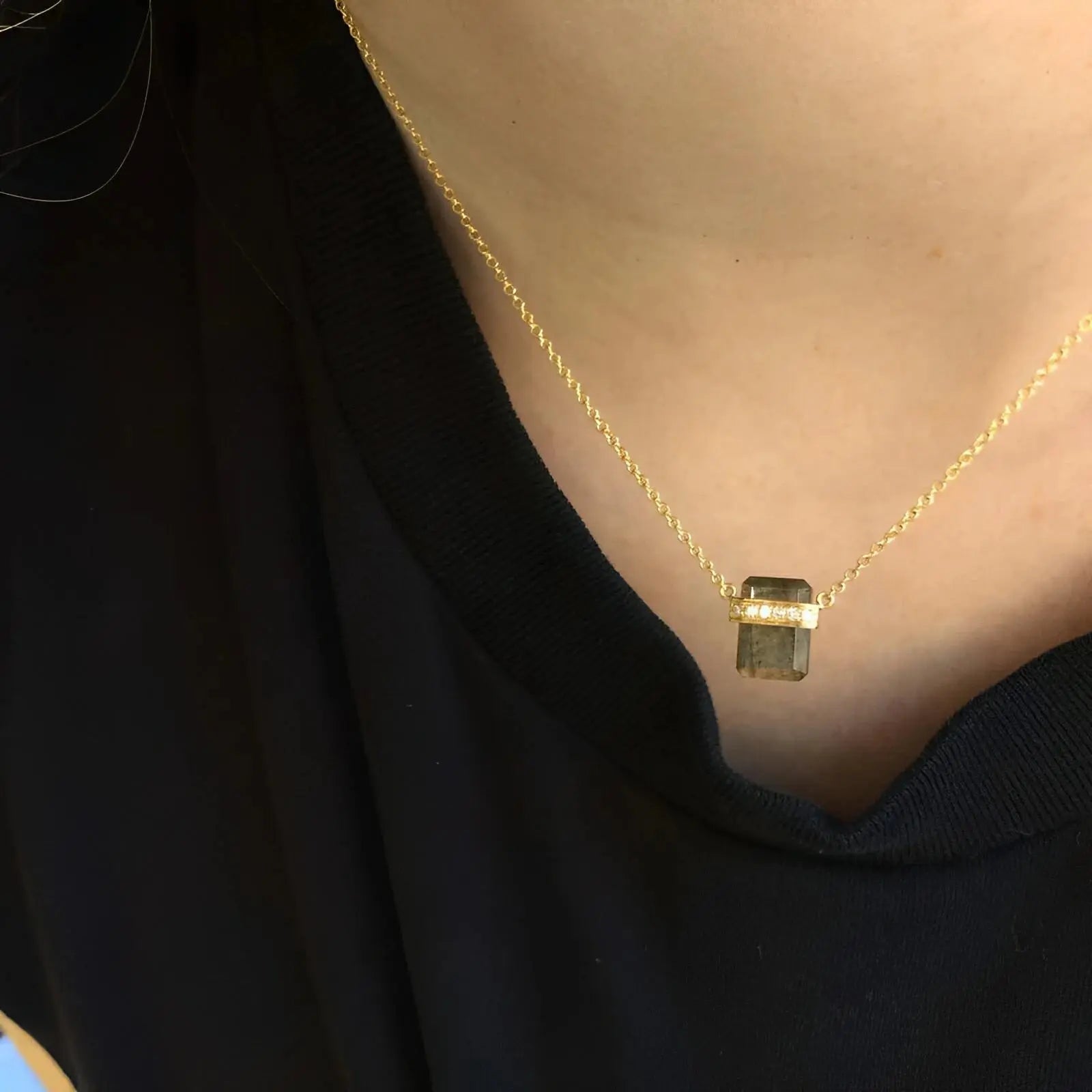 Ethos Labradorite & Diamond Bar  Necklace - Koru Jewelers