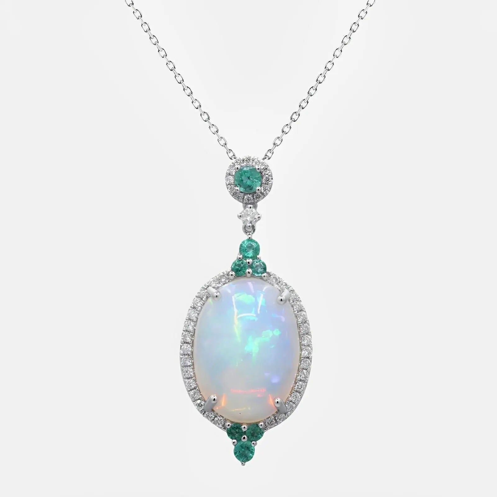 Exquisite Opal and Emerald Pendant Necklace - Koru Jewelers